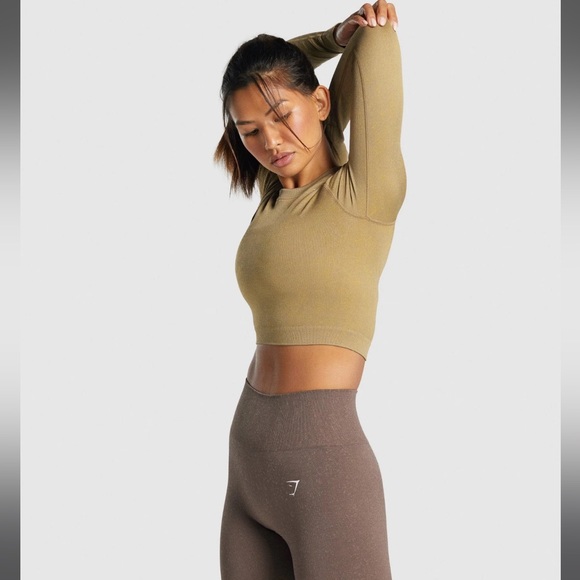 GYMSHARK ADAPT FLECK SEAMLESS LONG SLEEVE CROP TOP - Picture 3 of 9